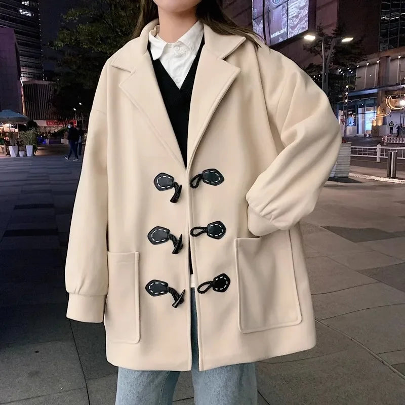 sanyamk Men Korean Fashion Winter Jacket Coats Wool Coat Mens Oversized Harajuku Overcoat Male Japanese Streetwear Jackets