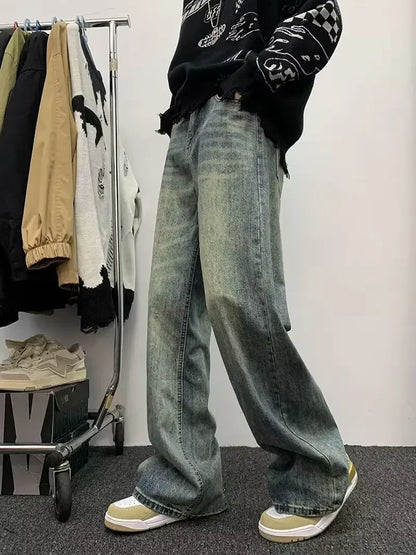 sanyamk American Style Gradient Jeans For Men Loose Fit Straight Leg High Street Trendy Brand Autumn Ins Fashion Long Pants Wide Leg