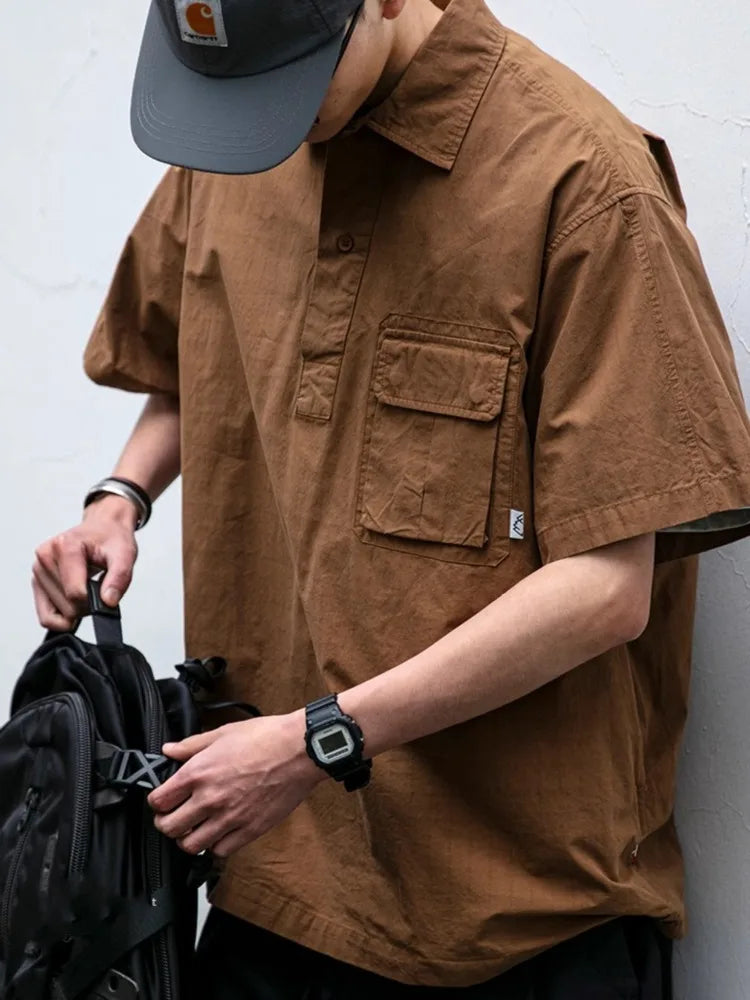 sanyamk Techwear Cargo Shirts Men Short Sleeve Top Men's Clothing Casual Darkwear Summer Japanese Streetwear Hip Hop Harajuku