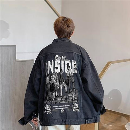 Bonsir Hip Hop West Coast Oversize Denim Jacket Men Spring Autumn American High Street Jeans Coat Y2k Harajuku Streetwear Outerwear