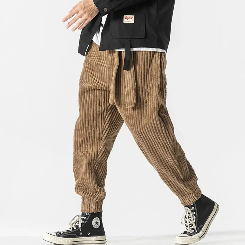 Bonsir Winter New Japanese Men's Waistband Corduroy Harem Pants Casual Jogging Sweatpants Hip-hop Street Male Large Size M-5XL