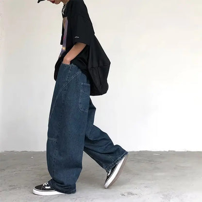 sanyamk New Streetwear Patchwork  Jeans Cargo Pants Loose Plus Size Wide Leg Pants Harajuku Casual Denim Pants Men Clothing Y2K