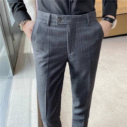 sanyamk Men's Spring Autumn New Fashion Business Casual stripe Suit Trousers Male Solid Color Straight Pants Men Loose Cotton Pants