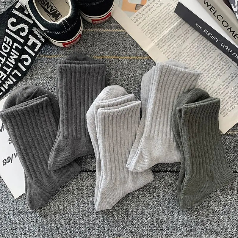 sanyamk New 5 Pairs Cool Men Black White Warm Socks Set Autumn Winter Male Solid Color Sport Short Socks For Men