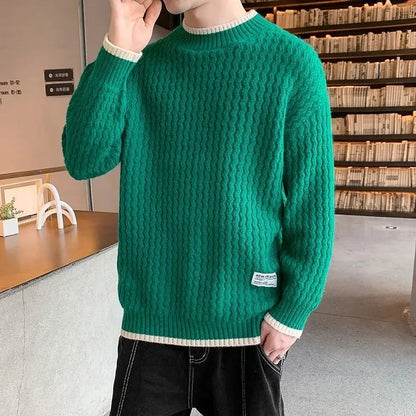 Bonsir Men's Clothing Autumn Winter Korean Contrast Color Casual Streetwear Knitted Sweater Trend Long Sleeve Loose Pullovers Tops