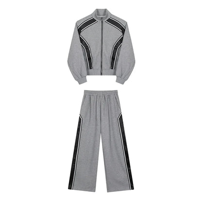 sanyamk  Color Contrast Design Sweatshirt Men's Casual Splicing Korean Straight Pants Two-piece Sets Street High Fashion