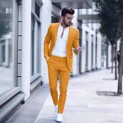 sanyamk Latest Design Mens Luxurious Business Men's Suit for Wedding Party Tuxedos Slim Fit Peak Lapel Pink Suits Male(Jacket+Pants)
