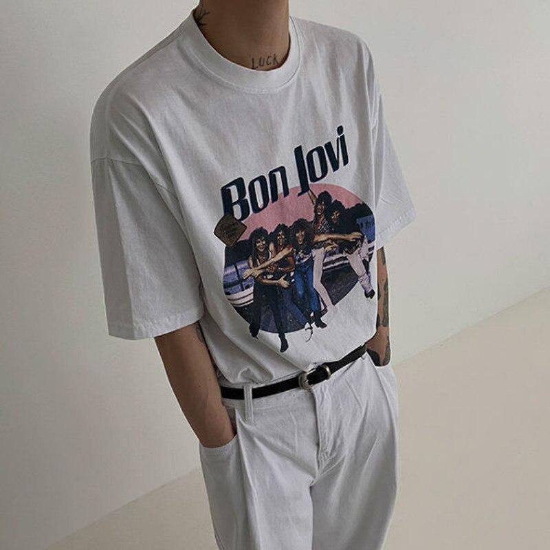 Bonsir Print Male Short Sleeve T-Shirts Men's High Street O-neck Tee Korean Fashion Pullover 2023 Spring Stylish New Tops