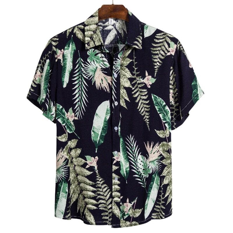 sanyamk Men's Hawaiian Polyester Summer Short Sleeve Shirt Tropical Leaf 3D Pattern Printing Beach Male Shirts Casual Blouse For Men 5xl