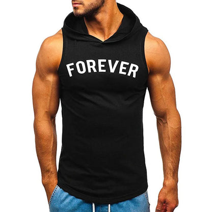 sanyamk Sports Tank Tops Men Fitness Muscle Print Sleeveless Hooded Bodybuilding Pocket Tight-drying Tops Summer Shirt For Men Clothing