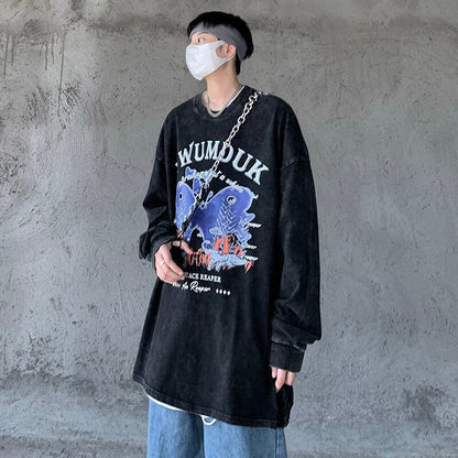 Bonsir Streetwear Vintage Letter Graphic Men's Tshirt Long Sleeve Casual Fashion Pullovers Korean Loose y2k Men's Clothing