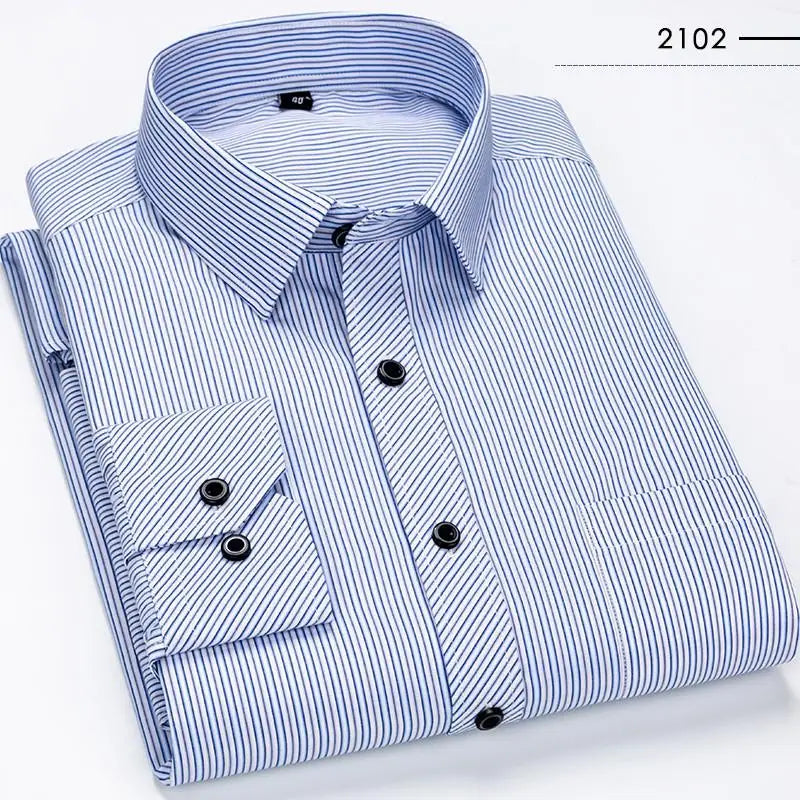 sanyamk Single Patch Pocket Formal Business Standard Office  Men's Classic Long Sleeve Solid Basic Dress ShirtsSIZE 47 48