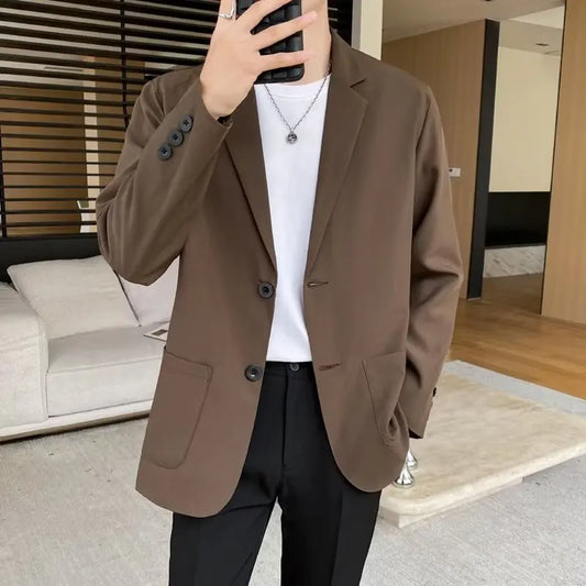 sanyamk Shoulder Padded Blazer Men Slim Fit Fashion Social Mens Dress Jacket Korean Casual Suit Jacket Mens Office Formal Jackets Coat