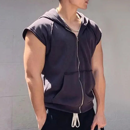 sanyamk Large Size Mens Casual Sleeveless Sweatshirt Hoodie 2024 Summer Sports Zipper Cardigan Waistcoat Training Fitness Vest Jacket