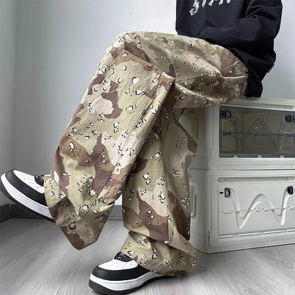 sanyamk Japanese Retro Camouflage Pants Men's Casual Loose Straight High Street Handsome Pant Men Bottom Trousers Male Clothes