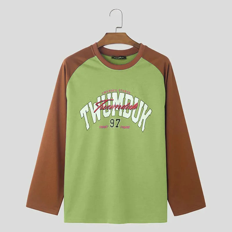 sanyamk  -  New Men's Clothing Hot Sale Contrast Printed Pattern T-shirts Fashion Well Fitting Male Long Sleeved Camiseta S-5XL 2024