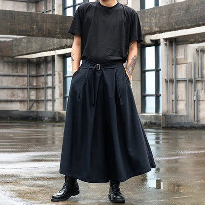 Bonsir Japan Streetwear Fashion Loose Casual Wide Leg Pant Men Punk Hip Hop Gothic Skirt Pants Black Harem Trousers Genderless Clothes