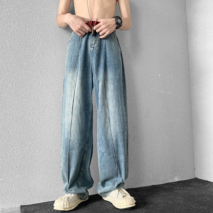 Bonsir Summer Blue/White Baggy Jeans Men Fashion Casual Straight Jeans Mens Streetwear Loose Hip Hop Wide Legs Denim Pants Men M-2XL