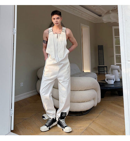 Bonsir Men's Loose Casual Overalls Pants Men Korean Japan Korean Streetwear Fashion Black White Bib Pant Male Cargo Jumpsuit Trousers