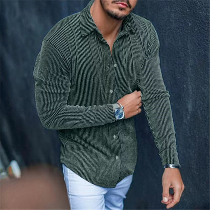 Bonsir Fall Mens Corduroy Shirt Leisure Long Sleeve Button-down Turn-down Collar Slim Tops Cardigan For Men Spring Fashion Solid Shirts