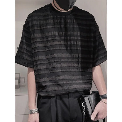 Bonsir Striped Mesh T-shirts for Men Beach Short Sleeve Tee Male Summer Translucent Breathable Tops O-neck Casual Streetwear