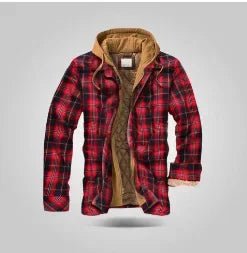 sanyamk Men Winter Jackets Harajuku Plaid Shirts Coats Hooded Zipper Long Sleeve Basic Casual Shirts Jackets European Style Size S-5XL