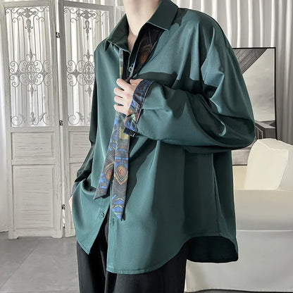 sanyamk Korean Fashion Stylish Long Sleeve Blouses Men Streetwear All-match Handsome Teens Shirt Autumn New Retro Oversize Shirts