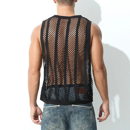 sanyamk  Men Tank Tops Sleeveless Undershirt Sexy Mesh Sheer Hollow Vest See Through Fishnet T Shirt Muscle Tee Singlet