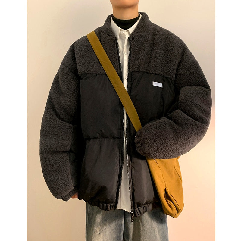 Bonsir Winter Jacket Men Warm Fashion Retro Thicken Lamb Wool Jacket Men Streetwear Korean Loose Oversized Thick Short Coat Mens Parker