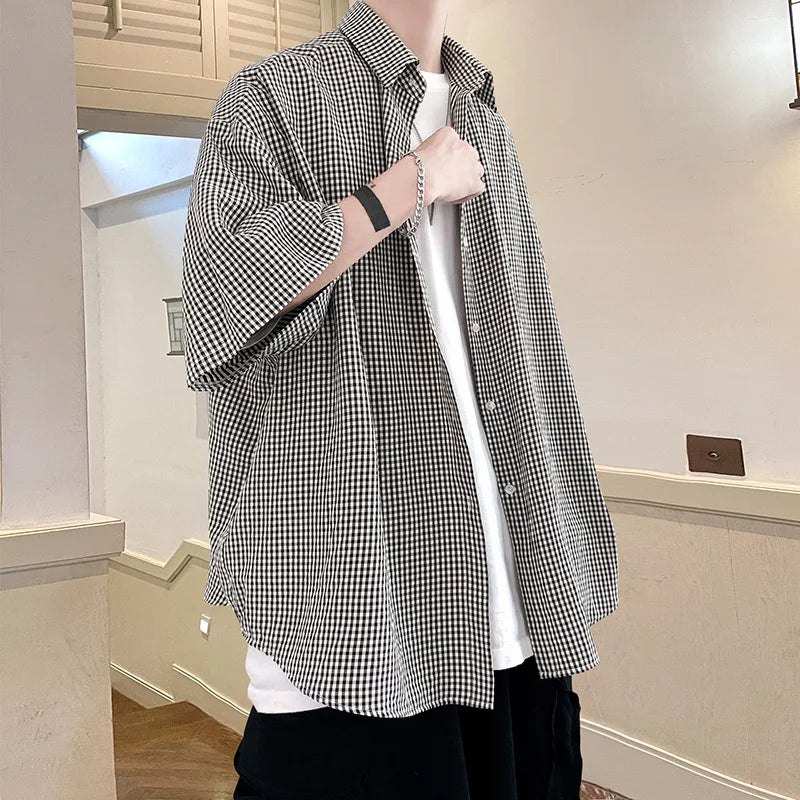 Bonsir Shirt man fashion Streetwear Casual Plaid Shirt Men'S Half Sleeve High Quality 2024 Loose Spring Summer Fashion Chemise Homme