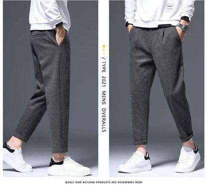 sanyamk Men's Autumn Winter High Quality Business Casual Woolen Suit Pants Casual Office Comfortable Work Pants Loose Male T142