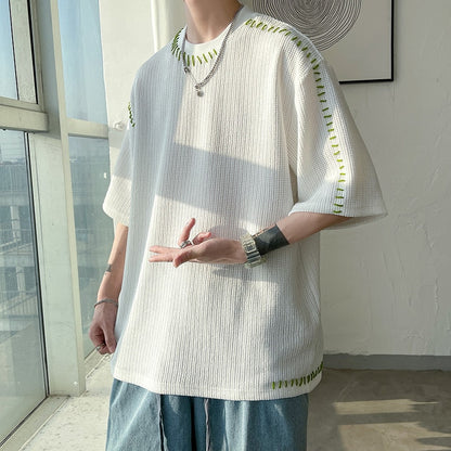 sanyamk Men Summer Quality T Shirts Manual Suture Harajuku Casual Tshirt For Male New Neutral Oversize Tees Short Sleeve Tops