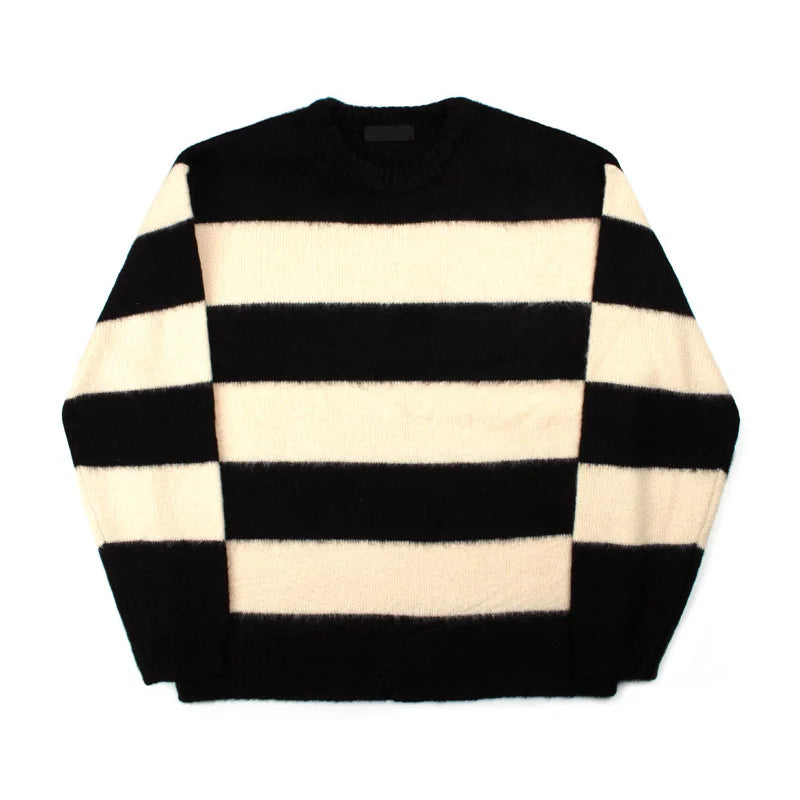 Bonsir Striped Sweaters Men Autumn Korean Style Loose Slouchy Harajuku Long Sleeve Knitwear All-match High Street Males Pullovers Daily