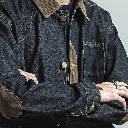 sanyamk Vintage Denim Jackets Men Retro Cargo Jacket Coats Outerwear Coat for Men Distressed Streetwear Japanese Patchwork