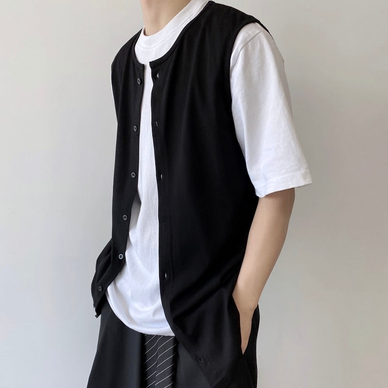 Bonsir Summer Vest Men Slim Fit Fashion Casual Round-neck Vest Mens Streetwear Korean White Black Vest Men Sleeveless T-shirt M-XL