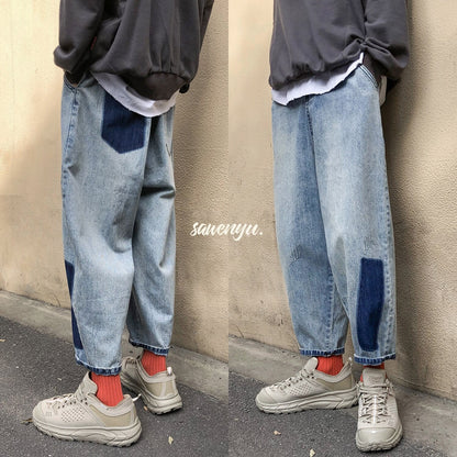 Bonsir Spring Harem Pants Men's Jeans Men Harajuku Vintage Patch Jean Pants Casual Denim Pants Hip Hop Male Ankle-length Trousers