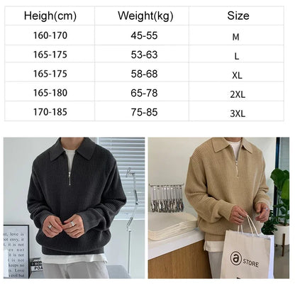 sanyamk  -  Polo T-shirts for Men Fashion Versatile Casual Solid Color Sweater Jacket Zip Long Sleeved Loose Fitting Shirt Spring New 2024