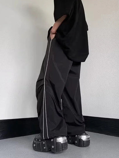 sanyamk Men's Sports Pants Men Baggy Parachute Pants Y2K Oversize Joggers Streetwear Tracksuit Black Wide Leg Trousers Male