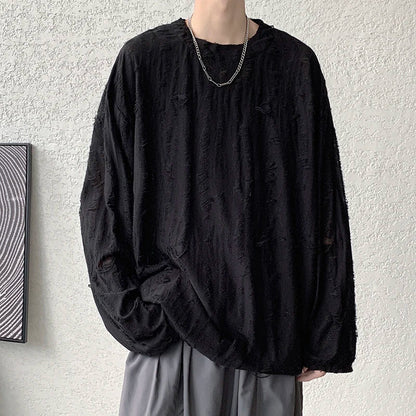 sanyamk  -  Spring Summer Men Hole T Shirts Harajuku Hip Hop Long Sleeve Oversized Tshirts Male Korean Fashion Tee Tops Plus Size 3XL