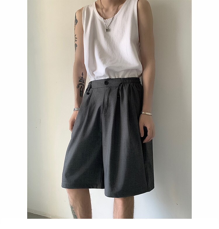 sanyamk Men's Korean Style Summer Men's Loose Straight Suit Shorts Cotton Elastic Waist Cargo Shorts Multi-pocket Casual Shorts