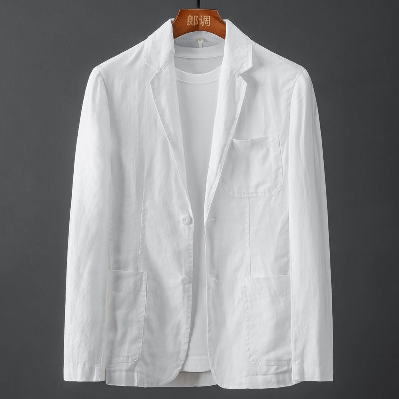 sanyamk 2022 Men's Blazer Jacket Spring Summer Solid Slim Casual Business Thin Breathable White Cotton Linen Suit Coat Male