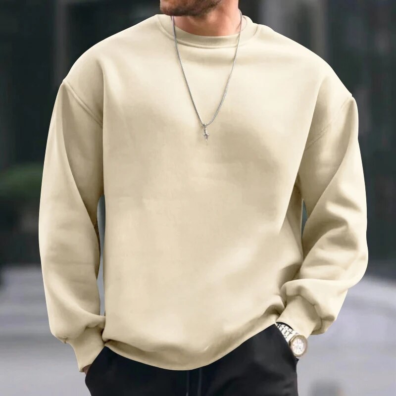 Bonsir Autumn Solid Liner Fleece Sweatshirts Casual Men Long Sleeve O-Neck Pullovers Hoodie Winter Soft Clothing Loose Pullovers