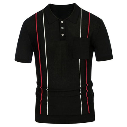 Bonsir Spring Summer Casual Mens Knit Polo Shirt Short Sleeve Polo Collar Button Tops Men Clothes Fashion Striped Polos Tops Streetwear