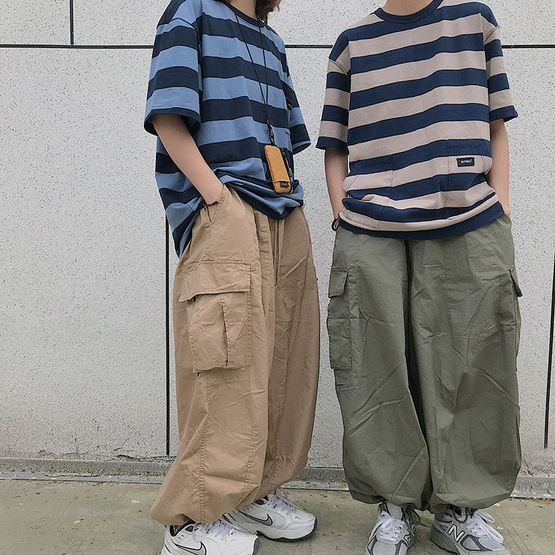 sanyamk Wide-legged pants women's summer Korean version INS Harajuku style hip-hop large pockets loose casual overalls trendy