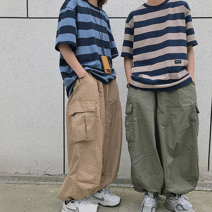 sanyamk Wide-legged pants women's summer Korean version INS Harajuku style hip-hop large pockets loose casual overalls trendy