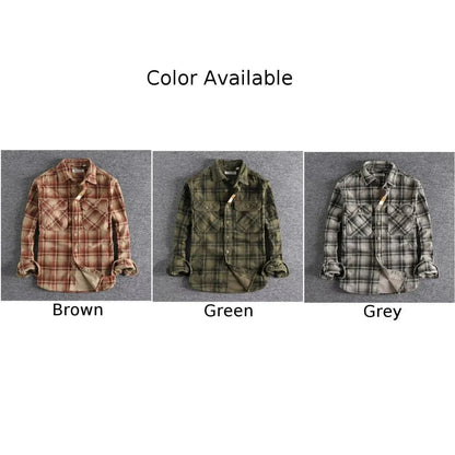 sanyamk Fashion Mens Classic Plaid Shirts Washed Corduroy Thick Autumn Spring Long Sleeve Comfortable Shirt Coat Men Clothing