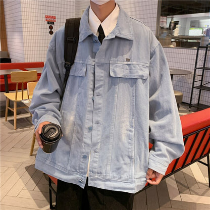 sanyamk Autumn Denim Jacket Men Fashion 5 Color Vintage Denim Jackets Mens Japanese Streetwear Hip Hop Loose Bomber Jacket Men S-3XL