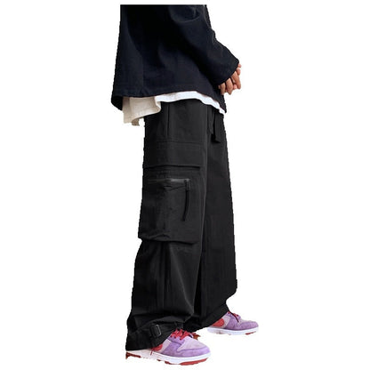 Bonsir Red Black Cotton Cargo Pants Men Fashion Pocket Casual Pants Men Japanese Streetwear Hip Hop Loose Straight Pants Mens Trousers