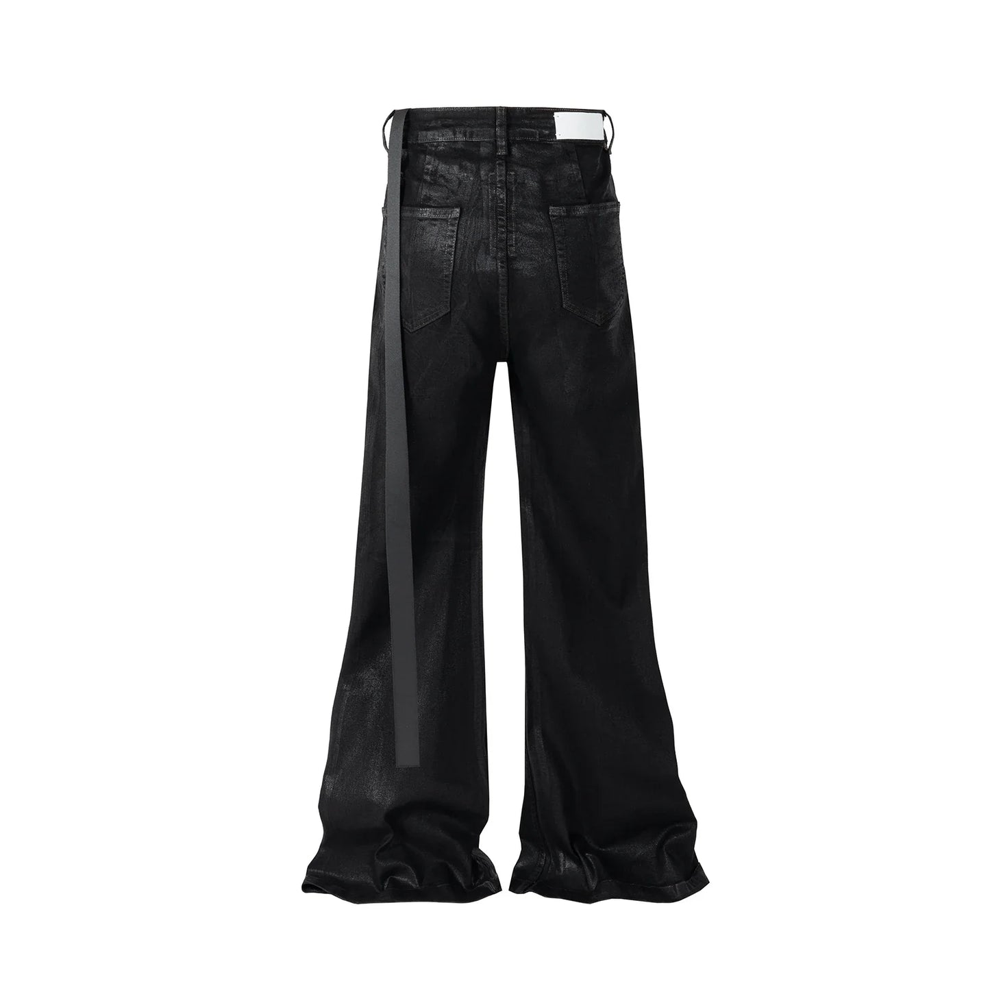 sanyamk Streetwear Black Wax Leather Strecth Jeans for Men Ropa Hombre Baggy Y2k Flare Pants Oversized Straight Denim Trousers