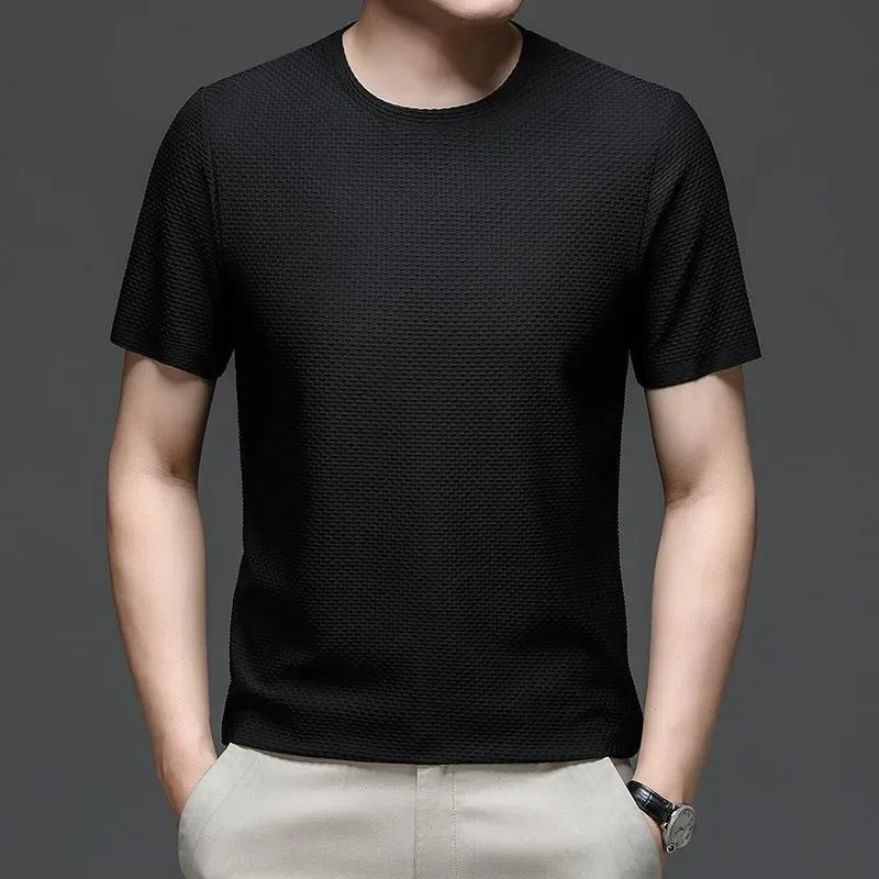 sanyamk 2024 Summer Mesh Ice Silk T-shirt Men's Short Sleeve Round Neck  New Half Sleeve Men Thin Solid Color Tees Top